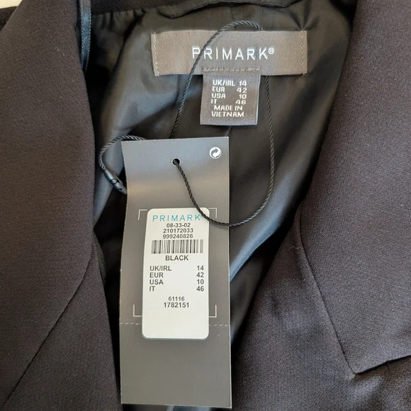 Primark Womens 10 NWT Black Blazer Jacket Preppy Academia Classic Cyberpunk - Picture 6 of 7